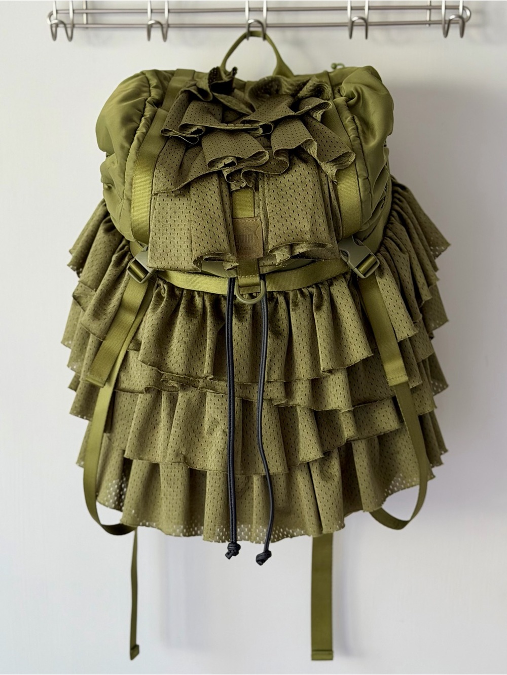 Fenty x Puma Rihanna Ruffle Mesh Backpack Olive Green - Picture 6 of 16